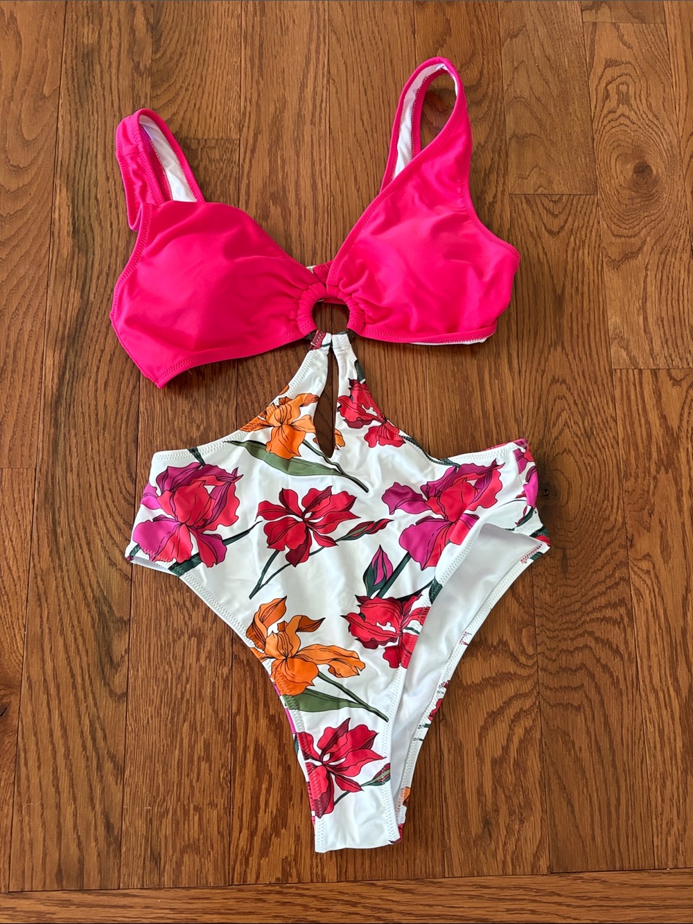 Pink Floral Cutout One-Piece Swimsuit